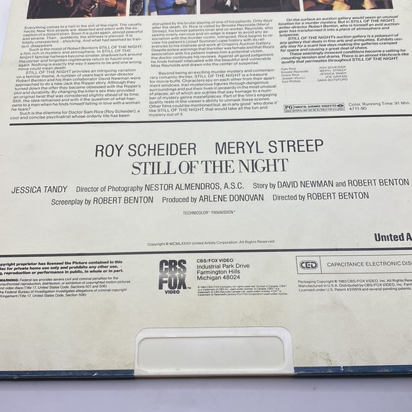 Still Of The Night, CBS FOX Video Disc - Picture 12 of 12
